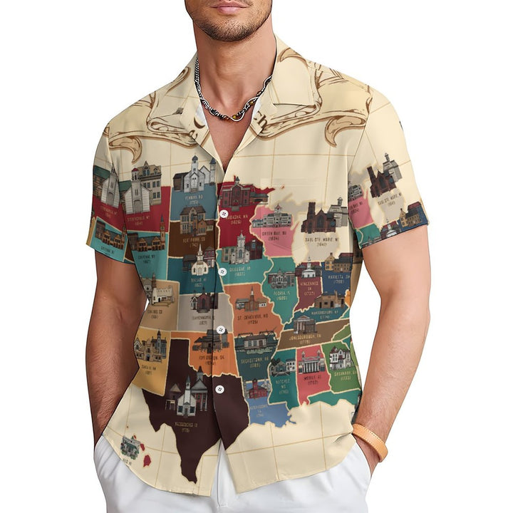 Men's Map Casual Short Sleeve Shirt 2310000764