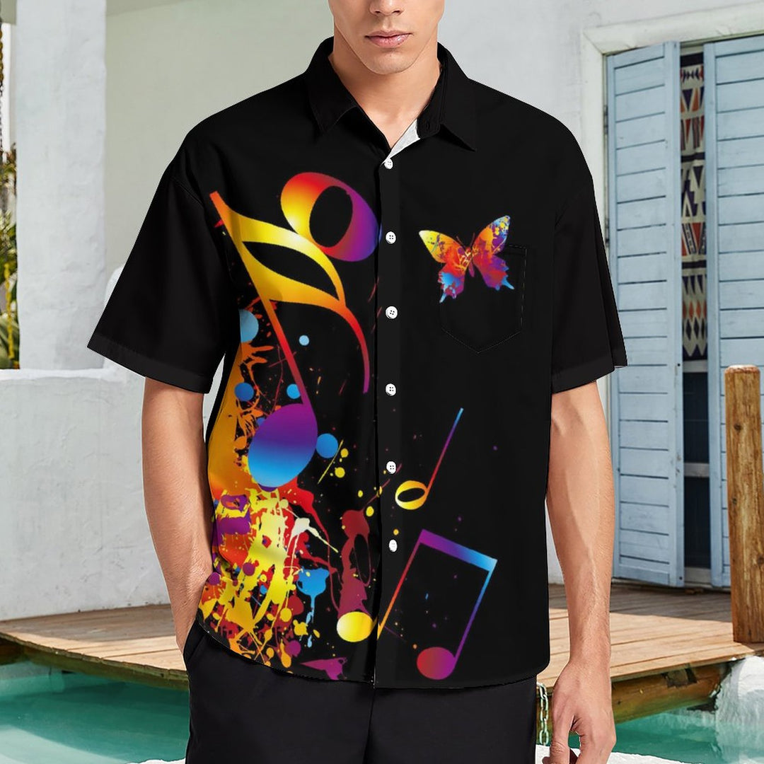 Music Casual Print Chest Pocket Short Sleeve Shirt 2309000458