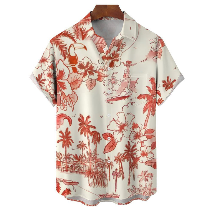 Men's Hawaiian Toucan Vacation Casual Short Sleeve Shirt 2401000408