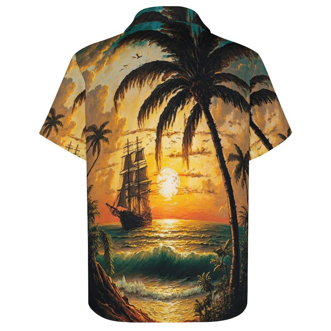 Nautical Casual Chest Pocket Short Sleeve Shirt 2308100938