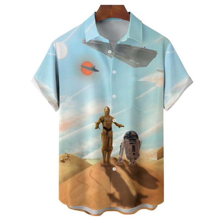Men's Space War Robot Casual Short Sleeve Shirt 2402000065