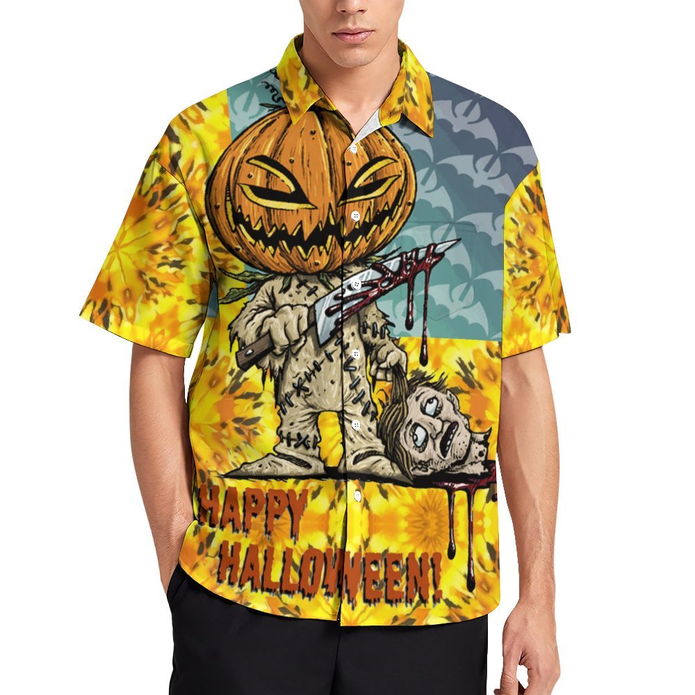 Halloween Casual Printed Chest Pocket Short Sleeved Shirt 2309000592