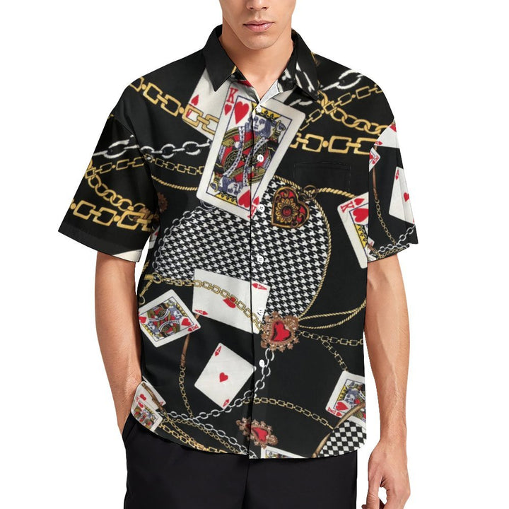 Men's Solitaire Casual Printing Chest Pocket Short Sleeve Shirt 2309000578