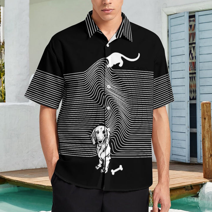 Fun Dachshund Dog Casual Chest Pocket Short Sleeve Shirt 2309000855