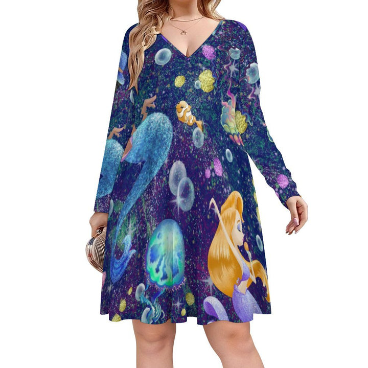 Plus Size Mermaid Sea Life Print Casual Dress 2310000575