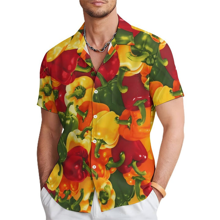 Men's Hawaiian Colorful Pepper Casual Short Sleeve Shirt 2401000357