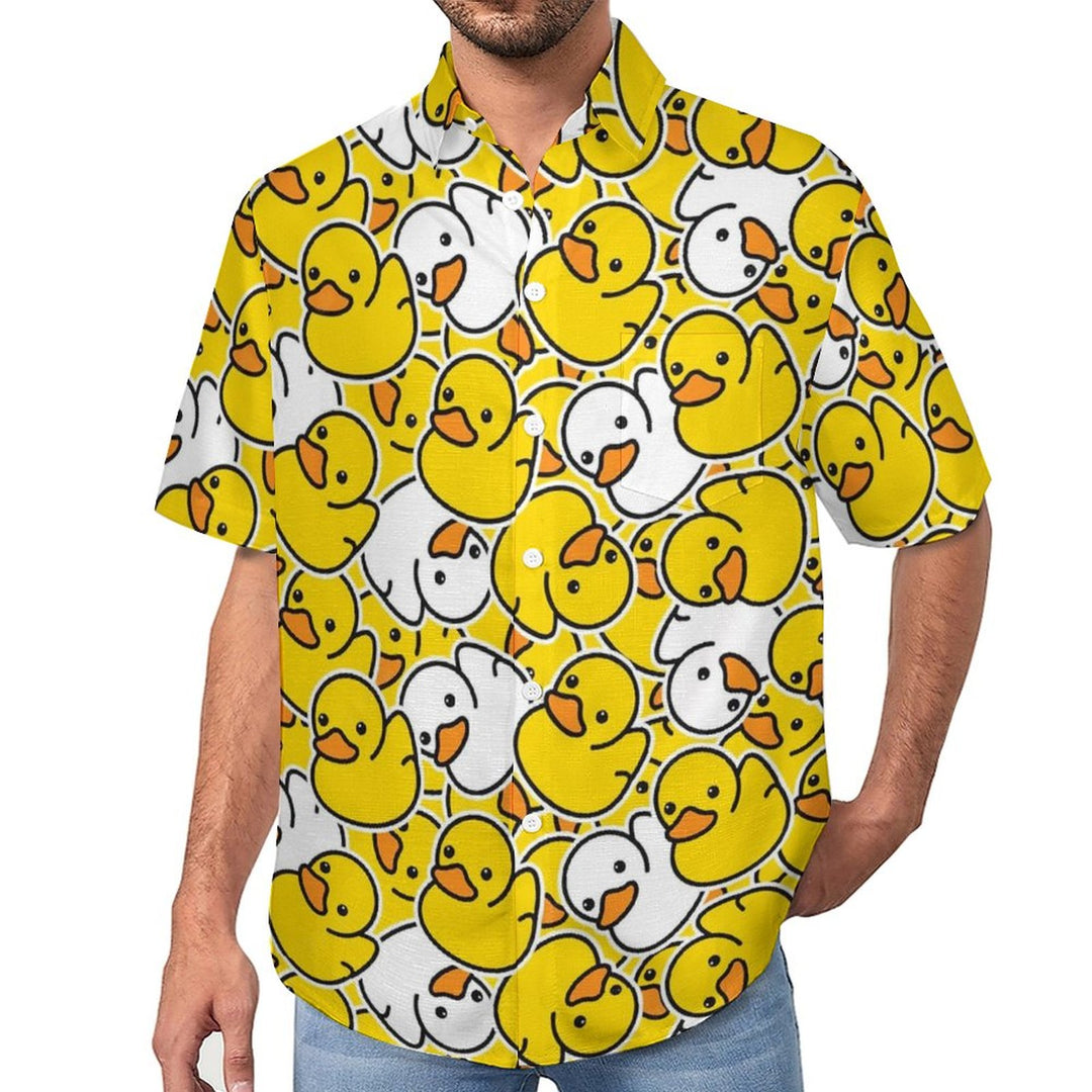 Men's Little Yellow Duck Jump Color Casual Fashion Short Sleeve Shirt 2307101456