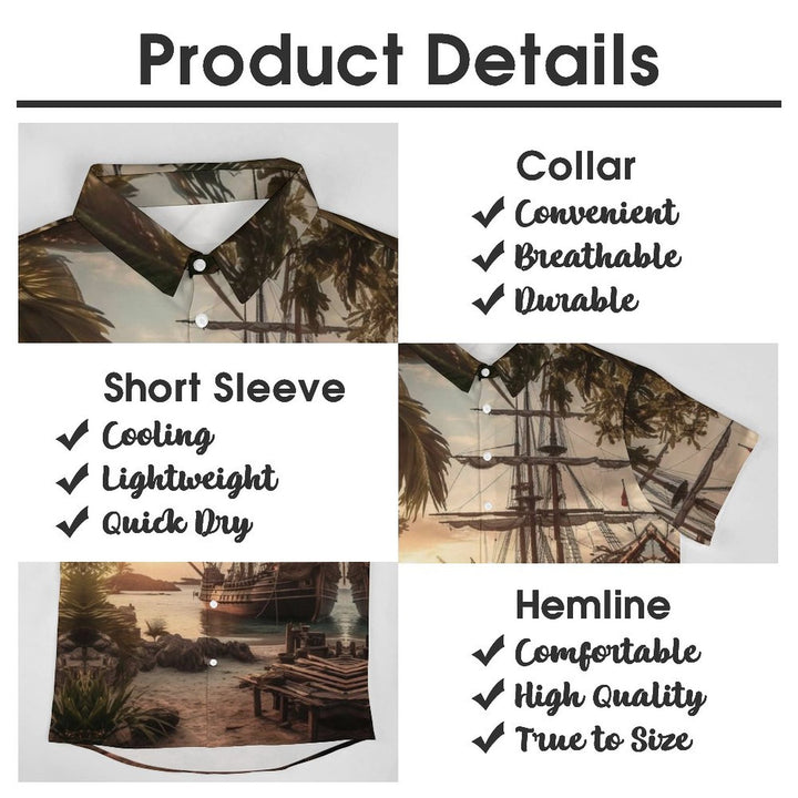 Men's Hawaiian Sailing Print Casual Short Sleeve Shirt 2306104247