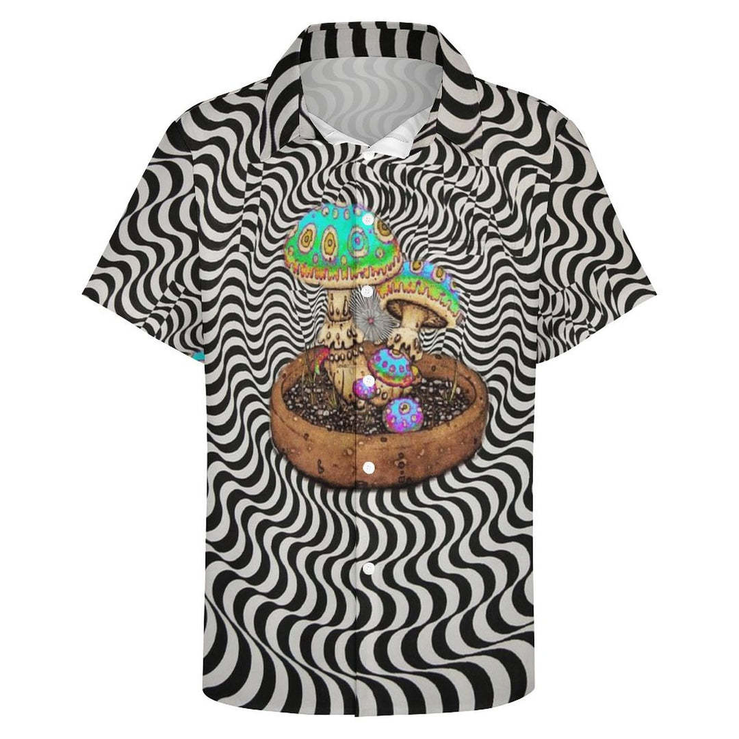Fantasy Mushroom Casual Chest Pocket Short Sleeve Shirt 2309000821