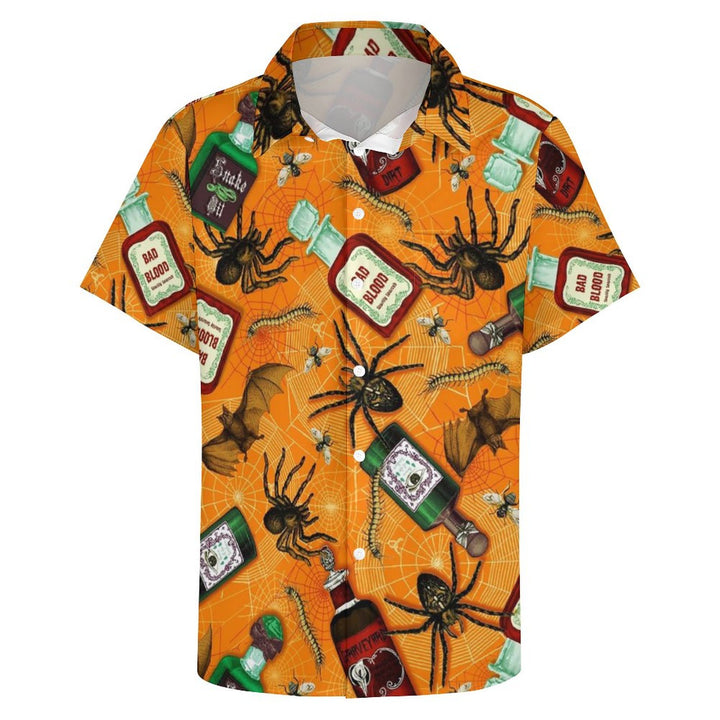 Men's Spider Leisure Print Chest Pocket Short Sleeve Shirt 2309000575