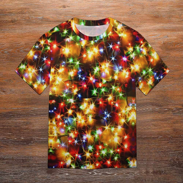 Men's Holiday Colorful Lights Round Neck Casual T-Shirt 2311000636