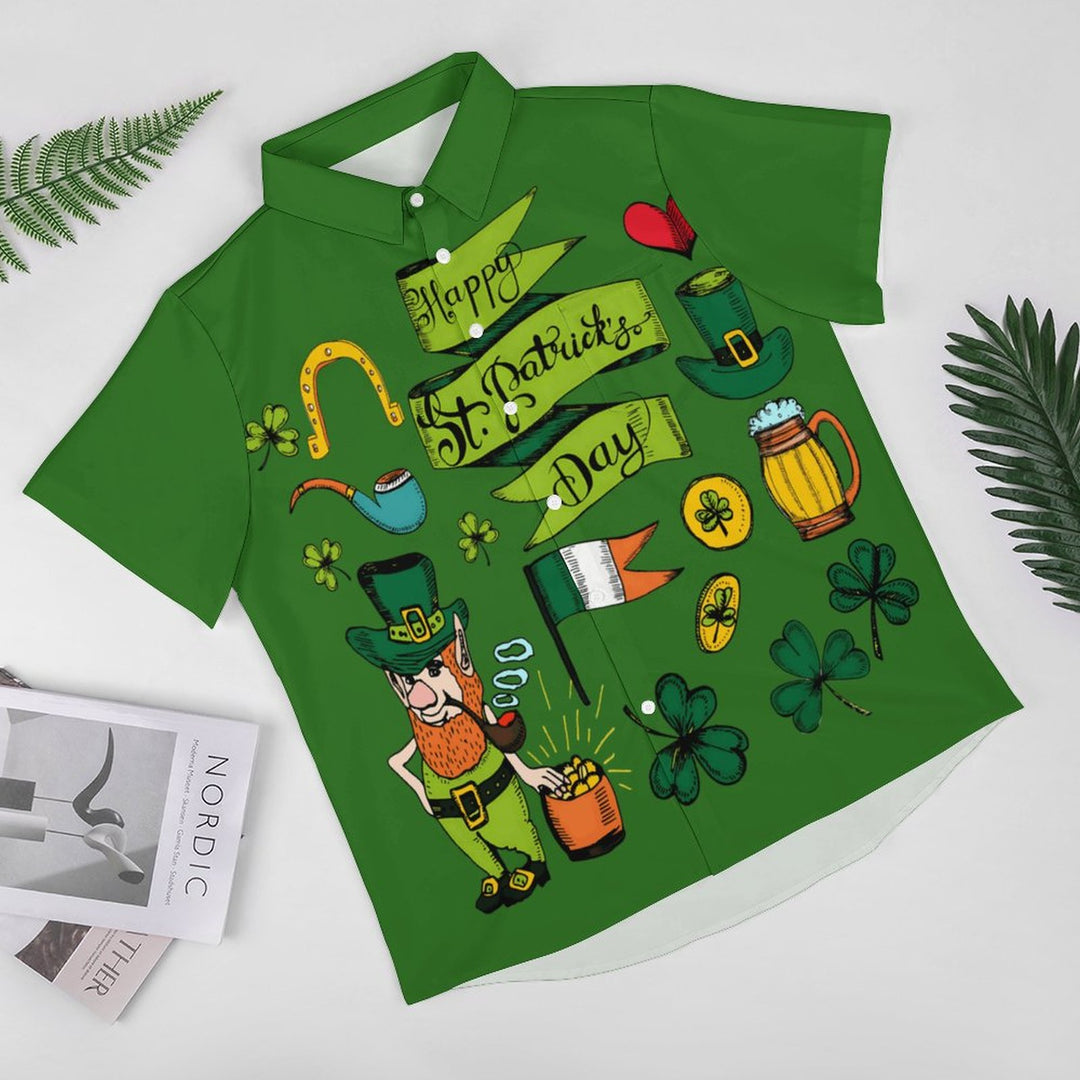 St. Patrick's Holiday Green Art Shamrock Casual Short Sleeve Shirt 2311000737