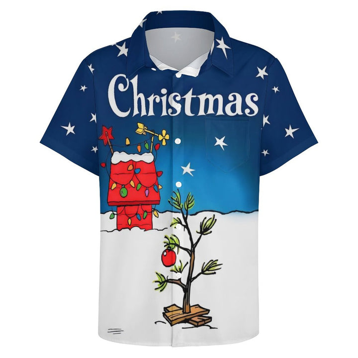 Men's Christmas Tree Holiday Blue Cartoon Art Shirts 2310000994