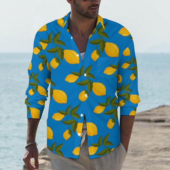 Men's Casual Lemon Print Long Sleeve Shirt 2308100794