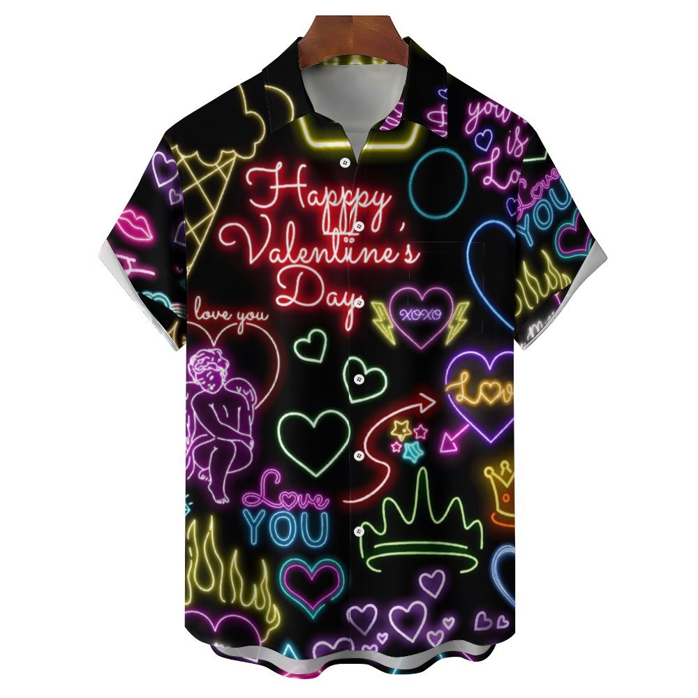 Happy Valentine's Day Casual Short Sleeve Shirt 2312000082