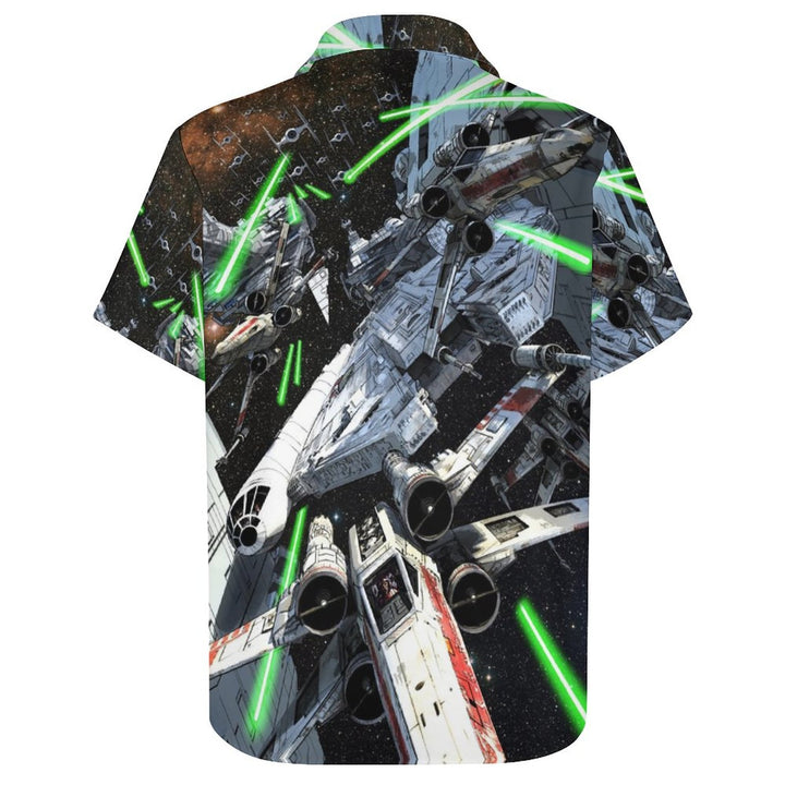 Casual Space Wars Print Chest Pocket Short Sleeve Shirt 2308100863