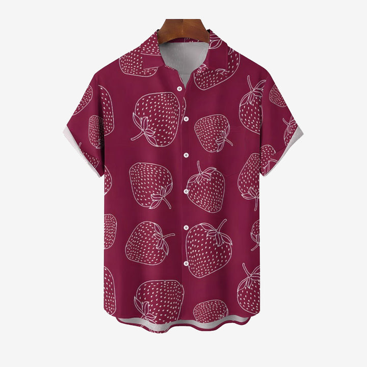 Men's Strawberry Print Casual Short Sleeve Shirt 2401000353