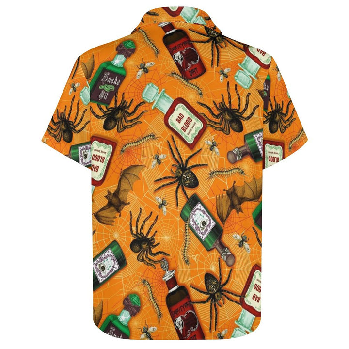 Men's Spider Leisure Print Chest Pocket Short Sleeve Shirt 2309000575