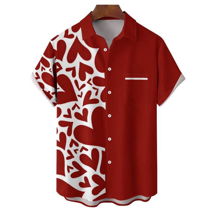 Vintage Bowling Valentine's Day Heart Pocket Hawaiian Shirt Oversized Vacation Shirt 2401000035