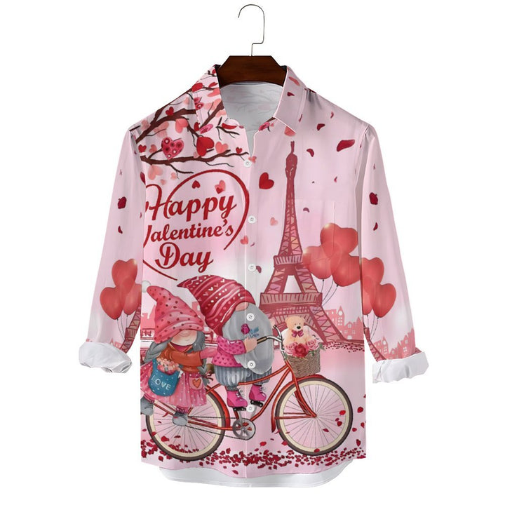 Men's Casual Valentine's Day Printed Long Sleeve Shirt 2312000358