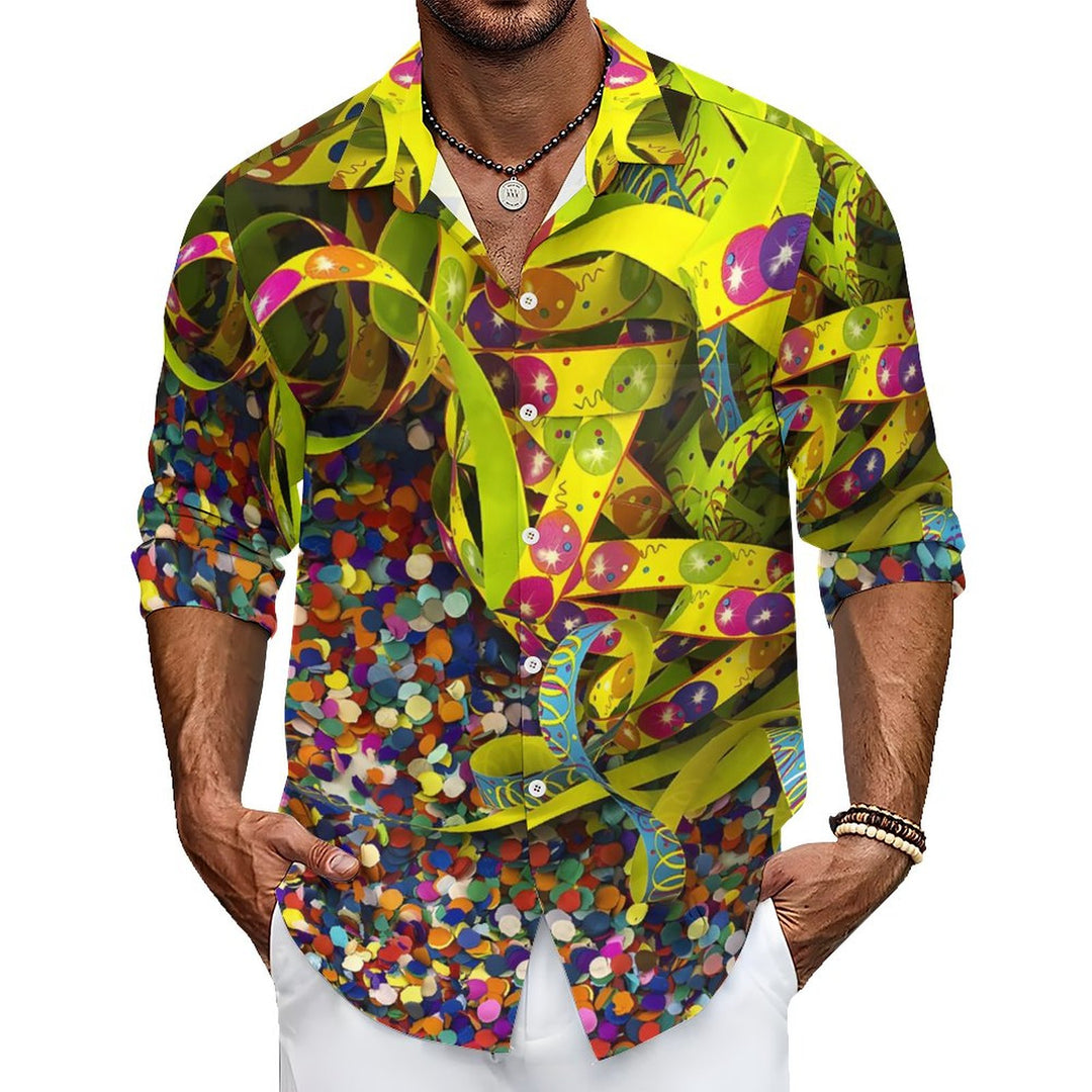 Men's Casual Mardi Gras Color Stripes Printed Long Sleeve Shirt 2312000197