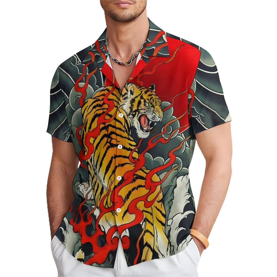 50s Men's Vintage Aloha Shirts Ukiyo-e Tiger Art Hawaiian Shirts 2401000024