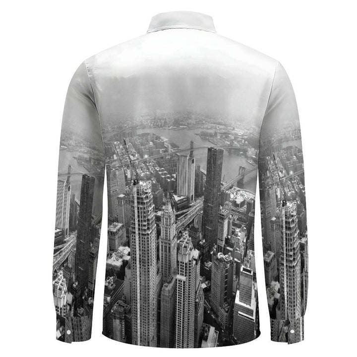 New York Gradient Urban Art Printed Long Sleeve Shirt 2312000279