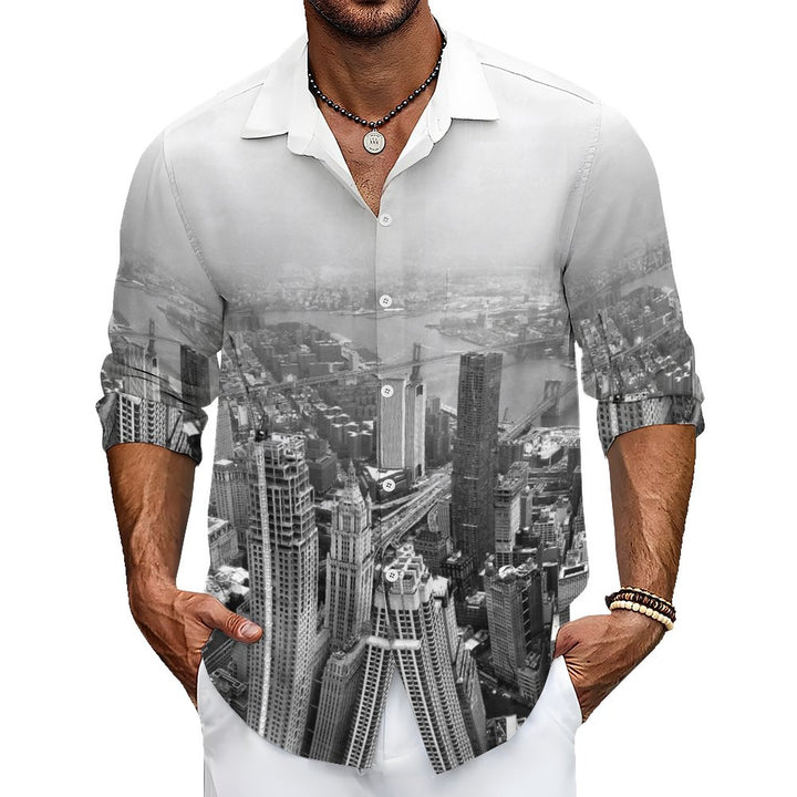 New York Gradient Urban Art Printed Long Sleeve Shirt 2312000279