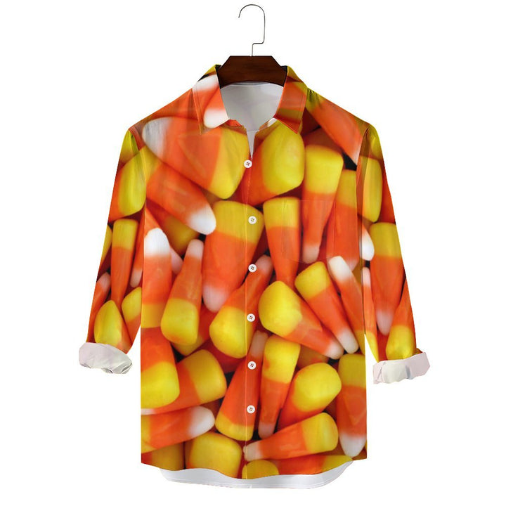 Men's Casual Candy Corn Printed Long Sleeve Shirt 2401000050