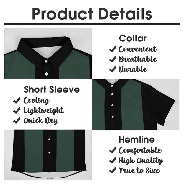 Men's Retro 50s Style Black Green Classic Bowling Shirt Short Sleeve Shirt 2307100640