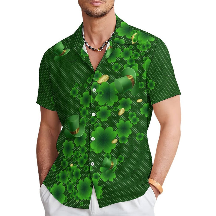 Men's St. Patrick's Day Clover Casual Short Sleeve Shirt 2311000625