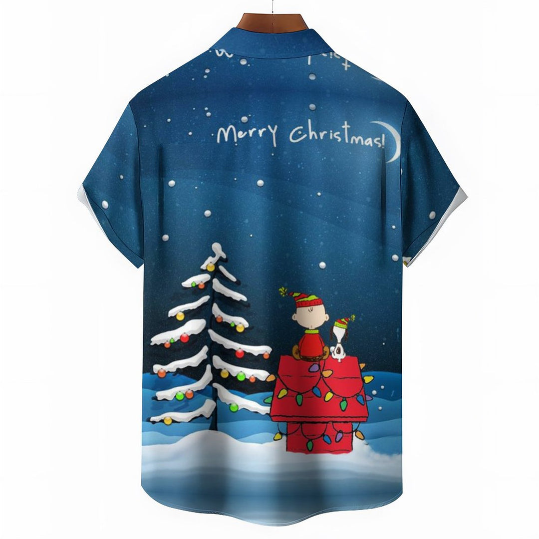 Men's  Christmas Holiday Cartoon Blue Shirt 2311000012