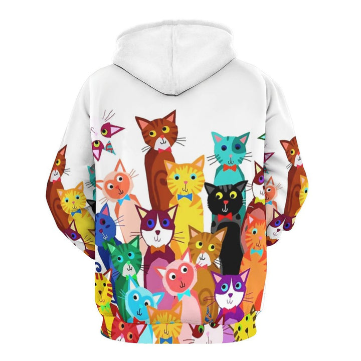 Unisex Hooded Cats Print Sweatshirt 2312000166
