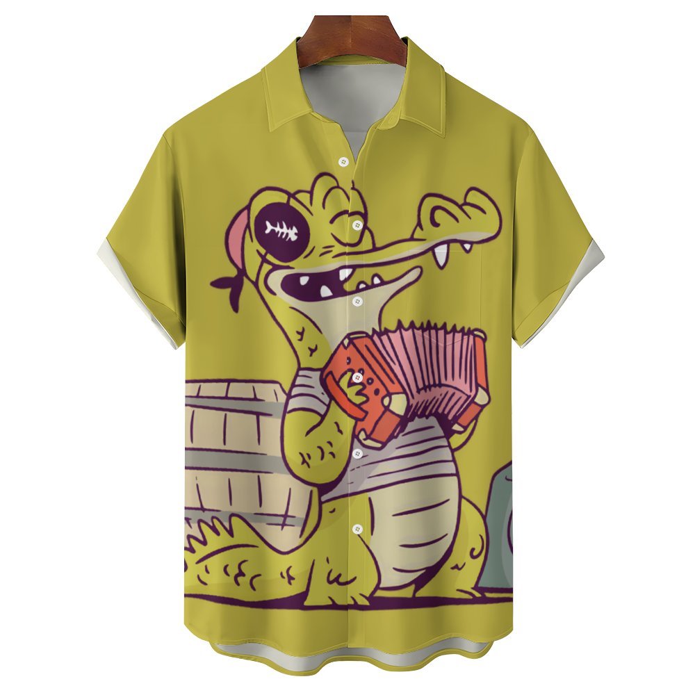 Men's Pirate Crocodile Accordion Casual Short Sleeve Shirt 2312000366