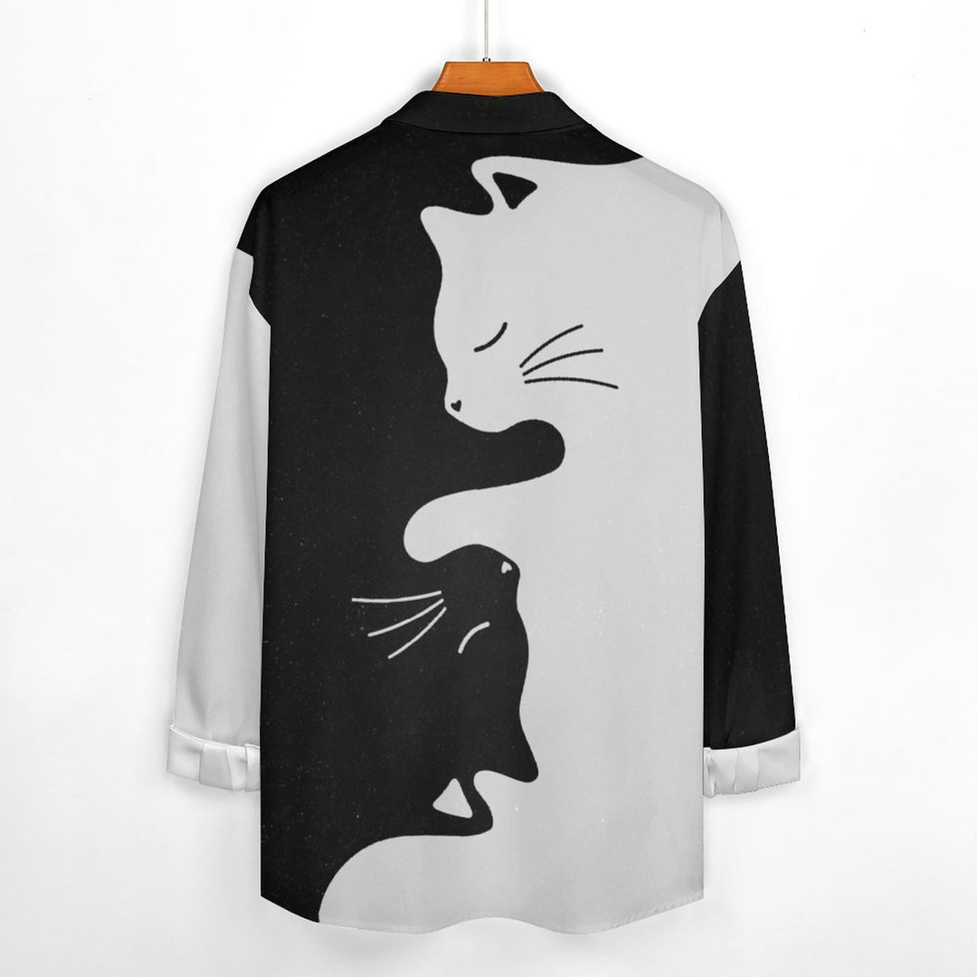 Men's Casual Cat Print Long Sleeve Shirt 2308100780