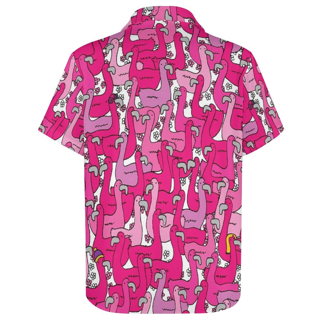 Flamingo Casual Print Chest Pocket Short Sleeve Shirt 2309000602