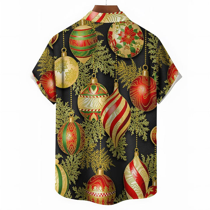 Men's Christmas Ball Print Casual Short Sleeve Shirt 2311000246