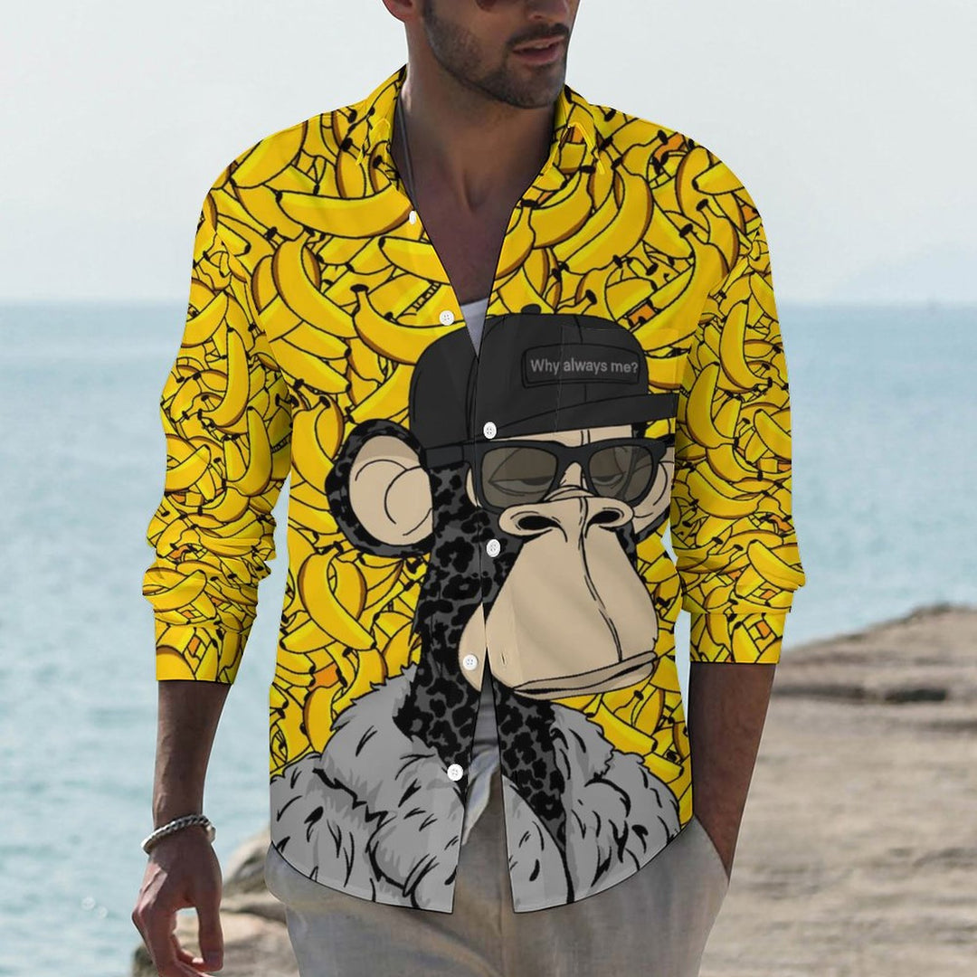 Men's Casual Banana Ape Printed Long Sleeve Shirt 2311000207