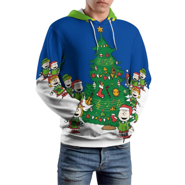 Universal cartoon Christmas tree hooded print sweatshirt for men and women 2311000312