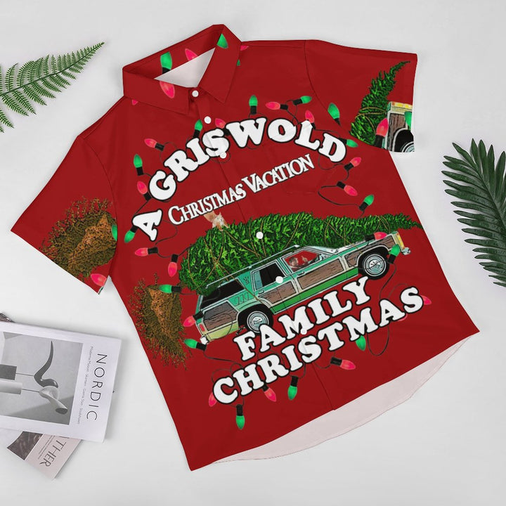 Men's Family Christmas Print Pattern Casual Short Sleeve Shirt 2310000865