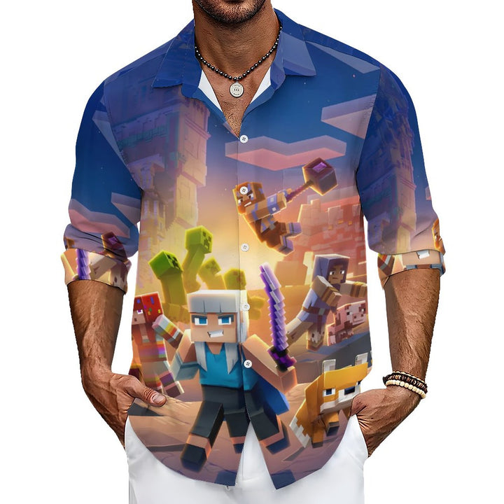 Men's Casual 3d Game Scene Printed Long Sleeve Shirt 2311000658