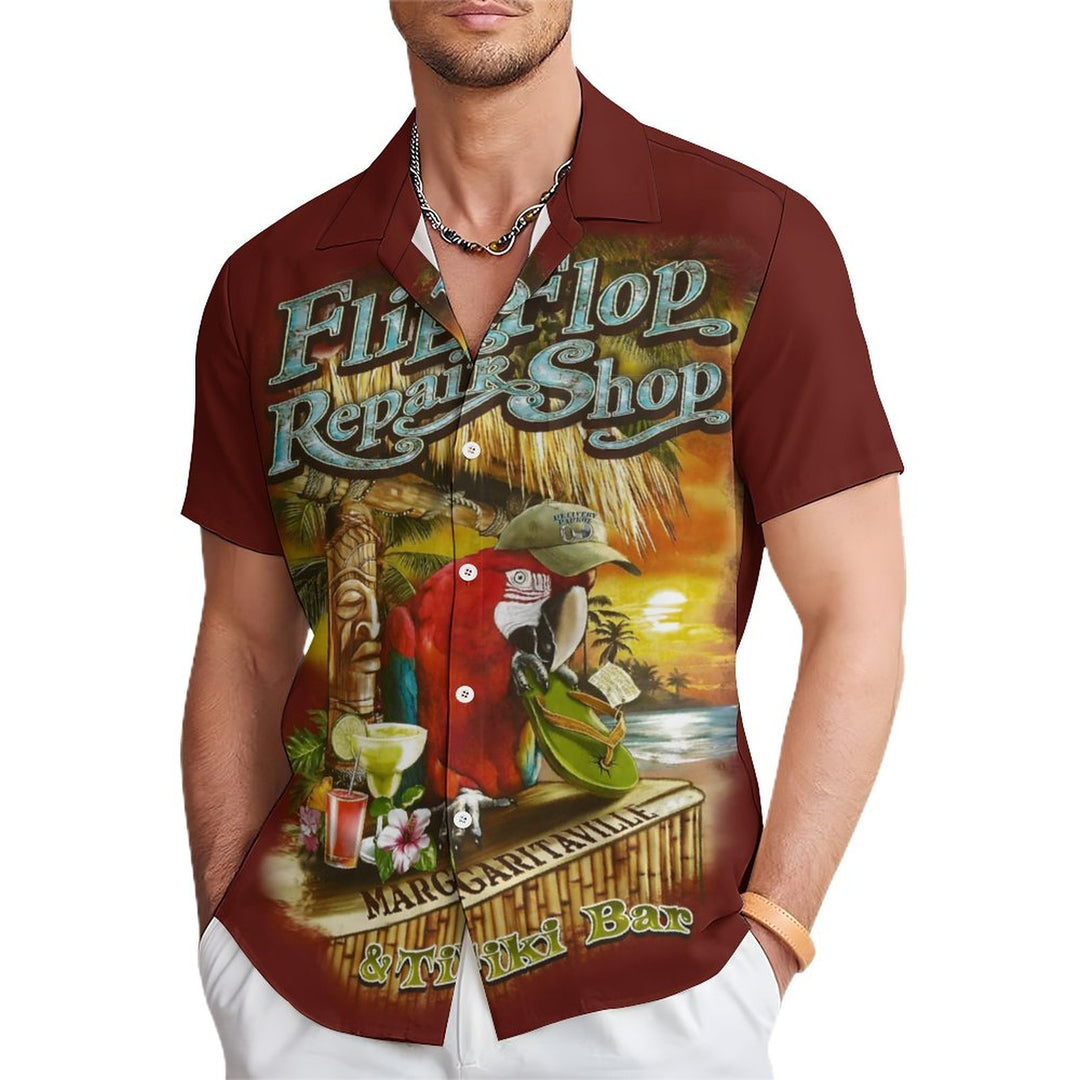 Men's Hawaiian Parrot Tiki Parrot Casual Short Sleeve Shirt 2312000318