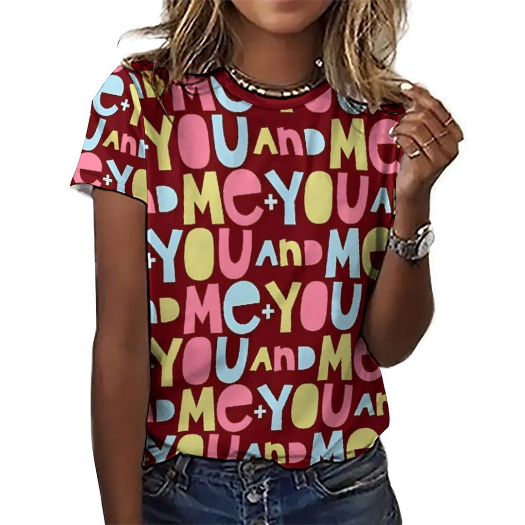 "You and Me" Women's Casual Short Sleeve T-Shirt 2310000624