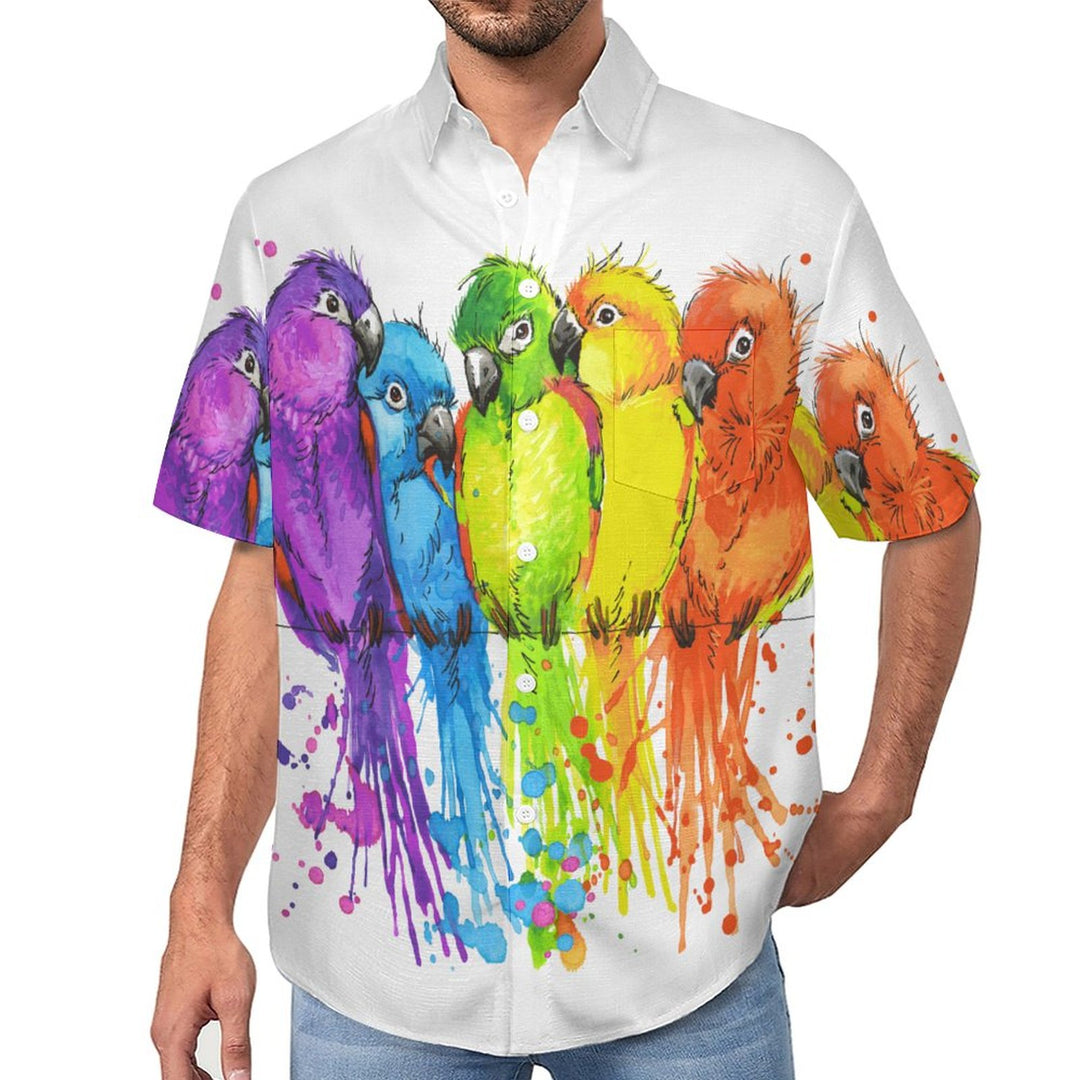 Men's Print Colorful Bird Fashion Short Sleeve Shirt 2306101769