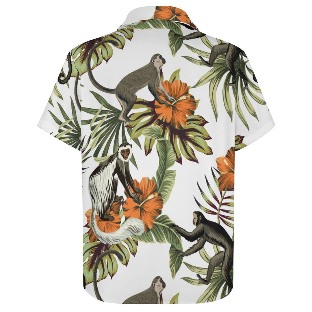 Men's Monkey Plant Print Short Sleeve Shirt 2304102329