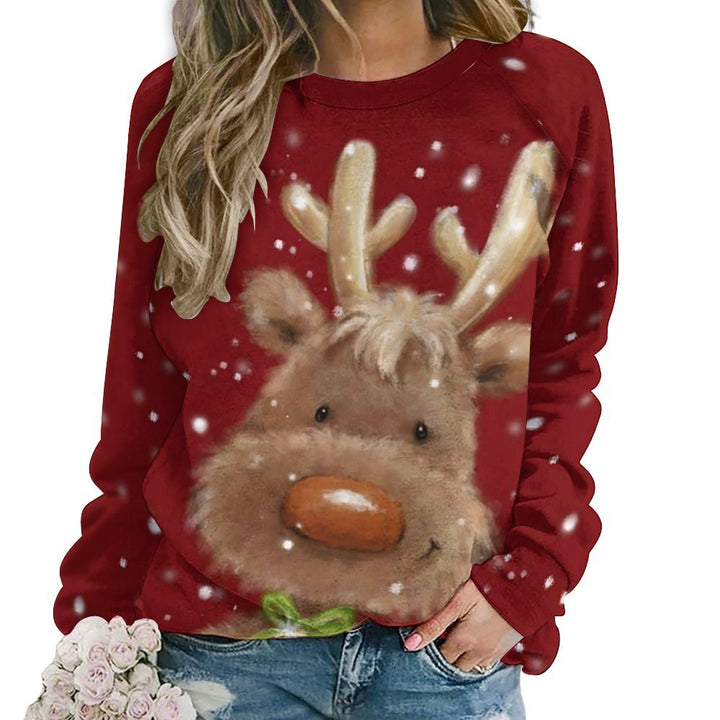Women's Raglan Round Neck Elk Print Sweatshirt 2310000618