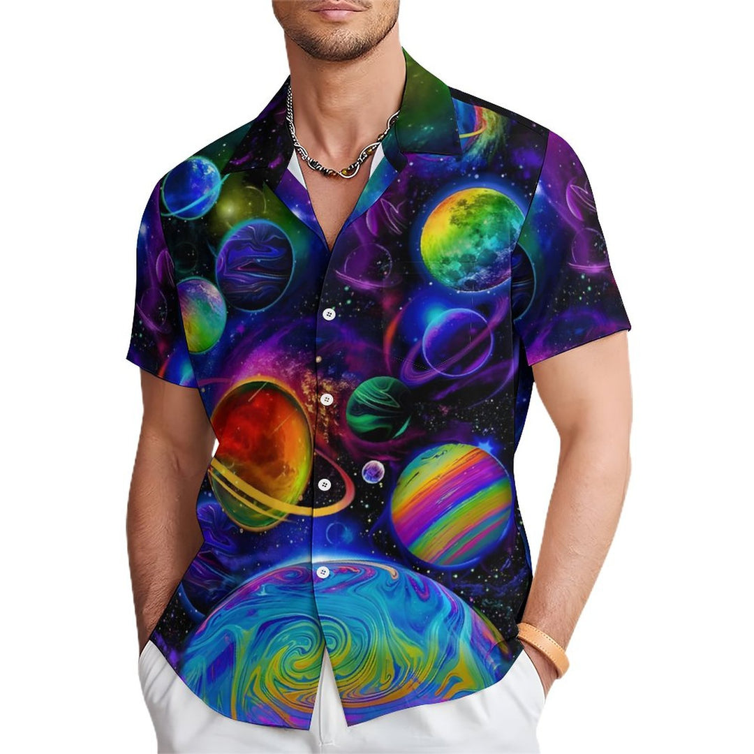 Men's Colorful Planet Casual Short Sleeve Shirt 2311000744