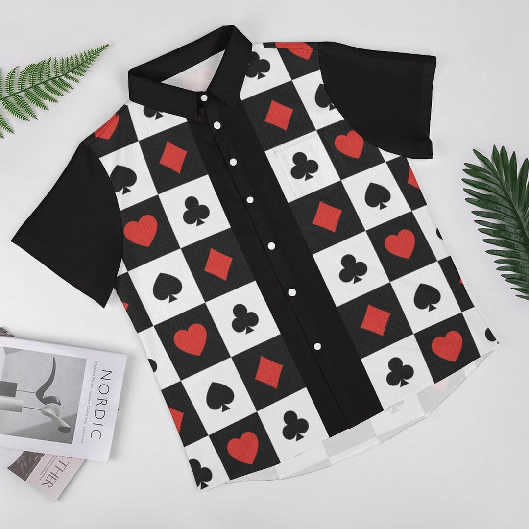Men's Card Print Casual Fashion Chest Pocket Short Sleeve Shirt 2307101605