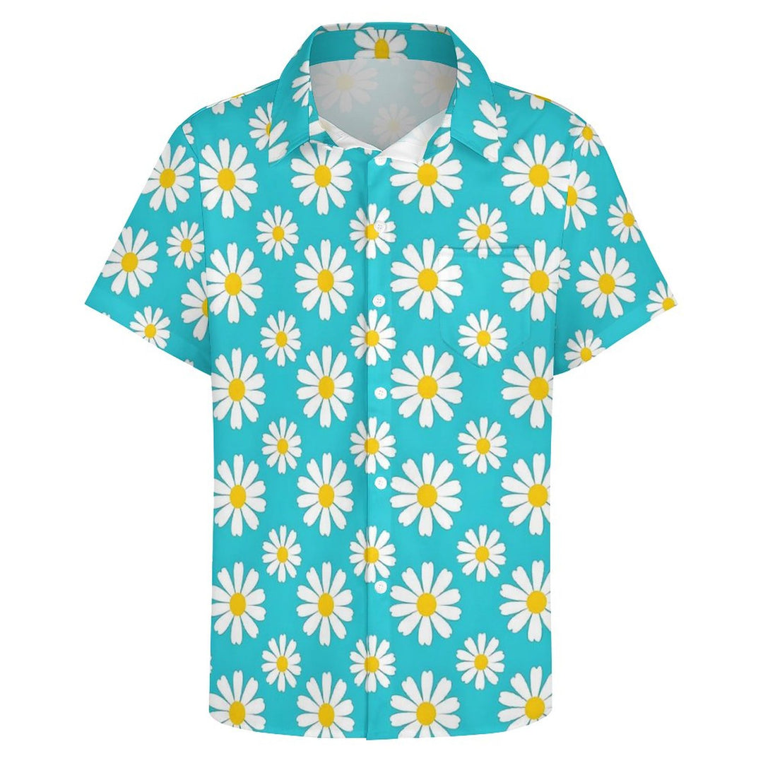 Men's Flowers Blue Casual Short Sleeve Shirt 2311000642