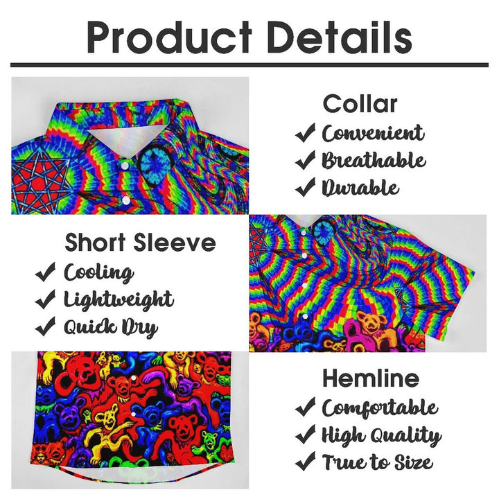 Dance Bear Casual Print Chest Pocket Short Sleeve Shirt 2309000584